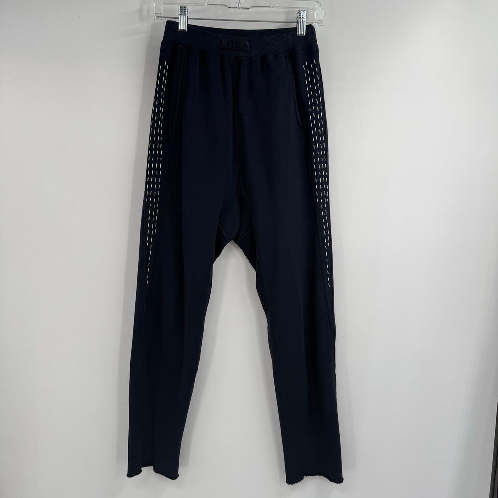 Dr Collectors Teddy Forever Sweatpants Womens XS Cotton Stripe Blue Raw Hem